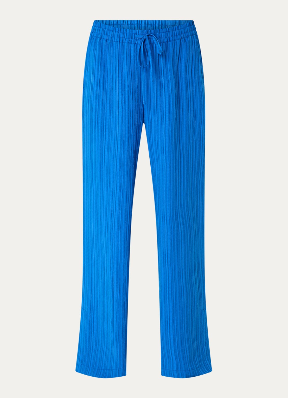 Claudia Sträter Mid waist straight fit broek met streepprint - voorkant kobaltblauw