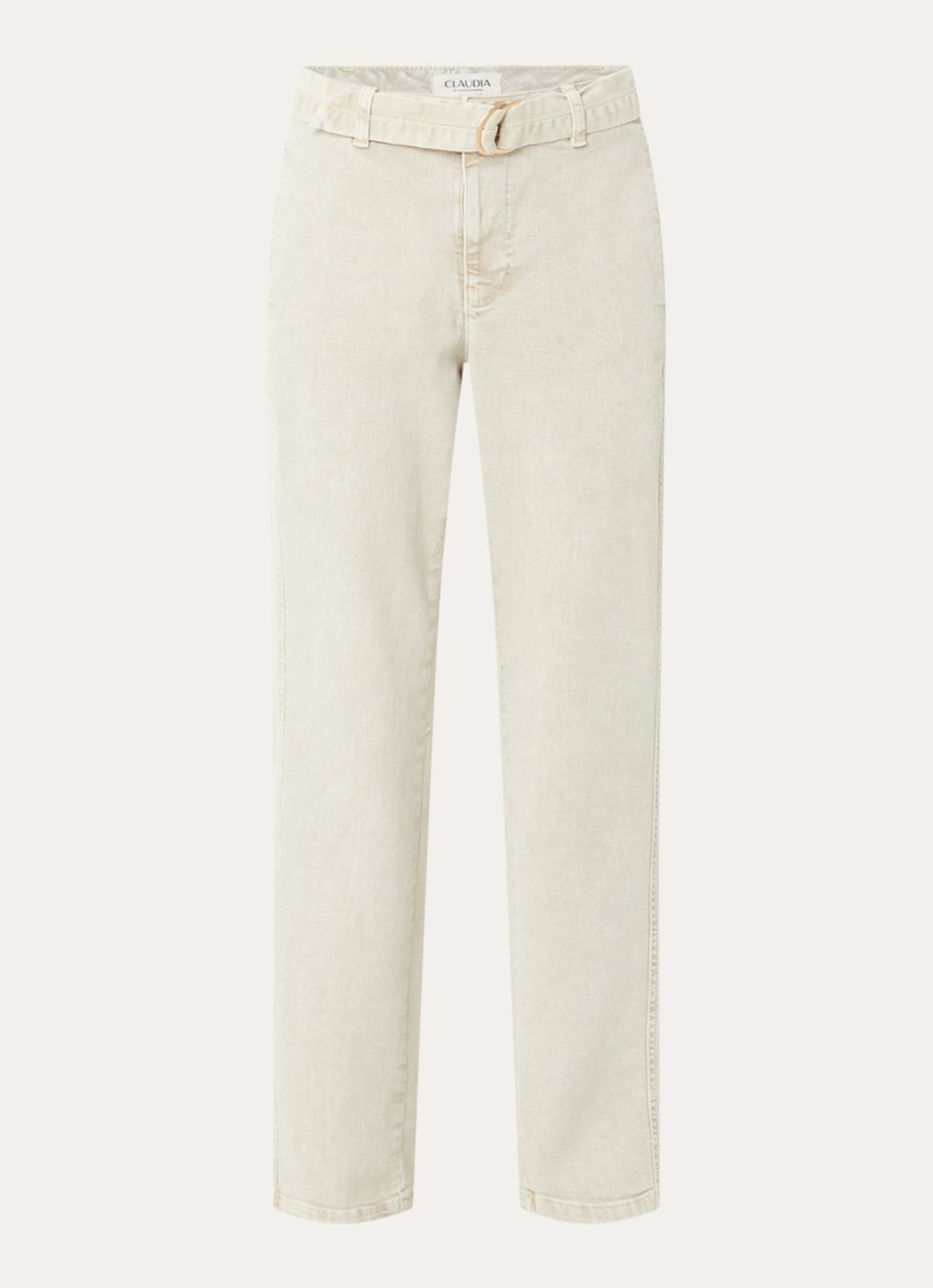 Claudia Sträter Mid waist straight fit jeans met gekleurde wassing en ceintuur - voorkant 3 creme