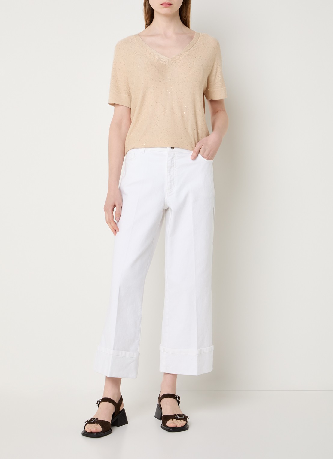 Claudia Sträter Mid waist straight leg cropped jeans met gekleurde wassing - voorkant 2 wit