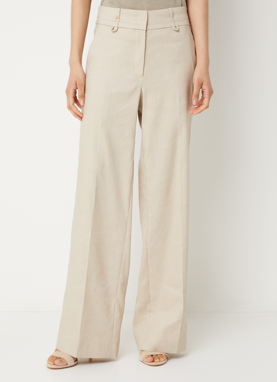 Claudia Sträter Mid waist straight leg pantalon met steekzakken - detail 4 beige