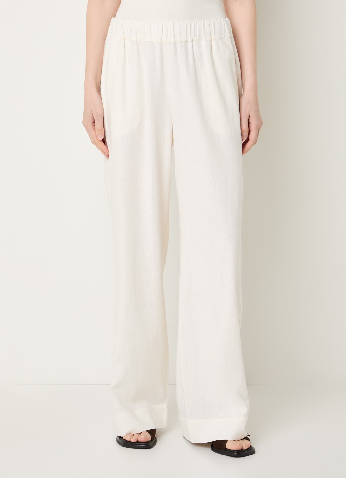 Claudia Sträter Mid waist wide fit broek met steekzakken - detail 4 gebroken wit