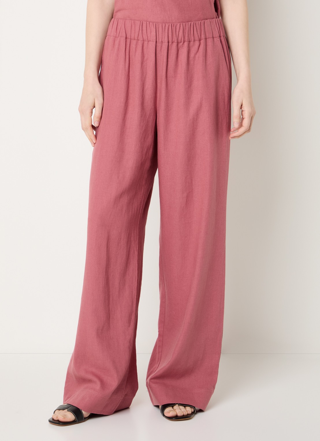 Claudia Sträter Mid waist wide fit broek met steekzakken - detail 4 oudroze