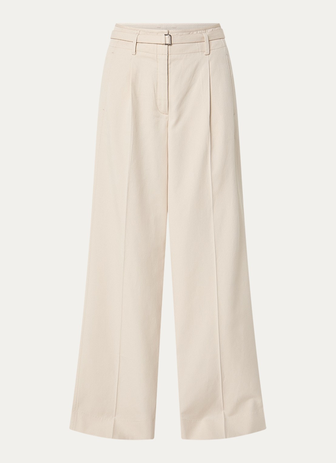Claudia Sträter Mid waist wide fit pantalon met paspelzakken en persplooi - voorkant creme