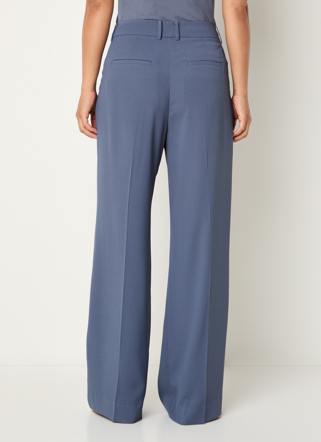 Claudia Sträter Mid waist wide fit pantalon met steekzakken - achterkant 4 staalblauw