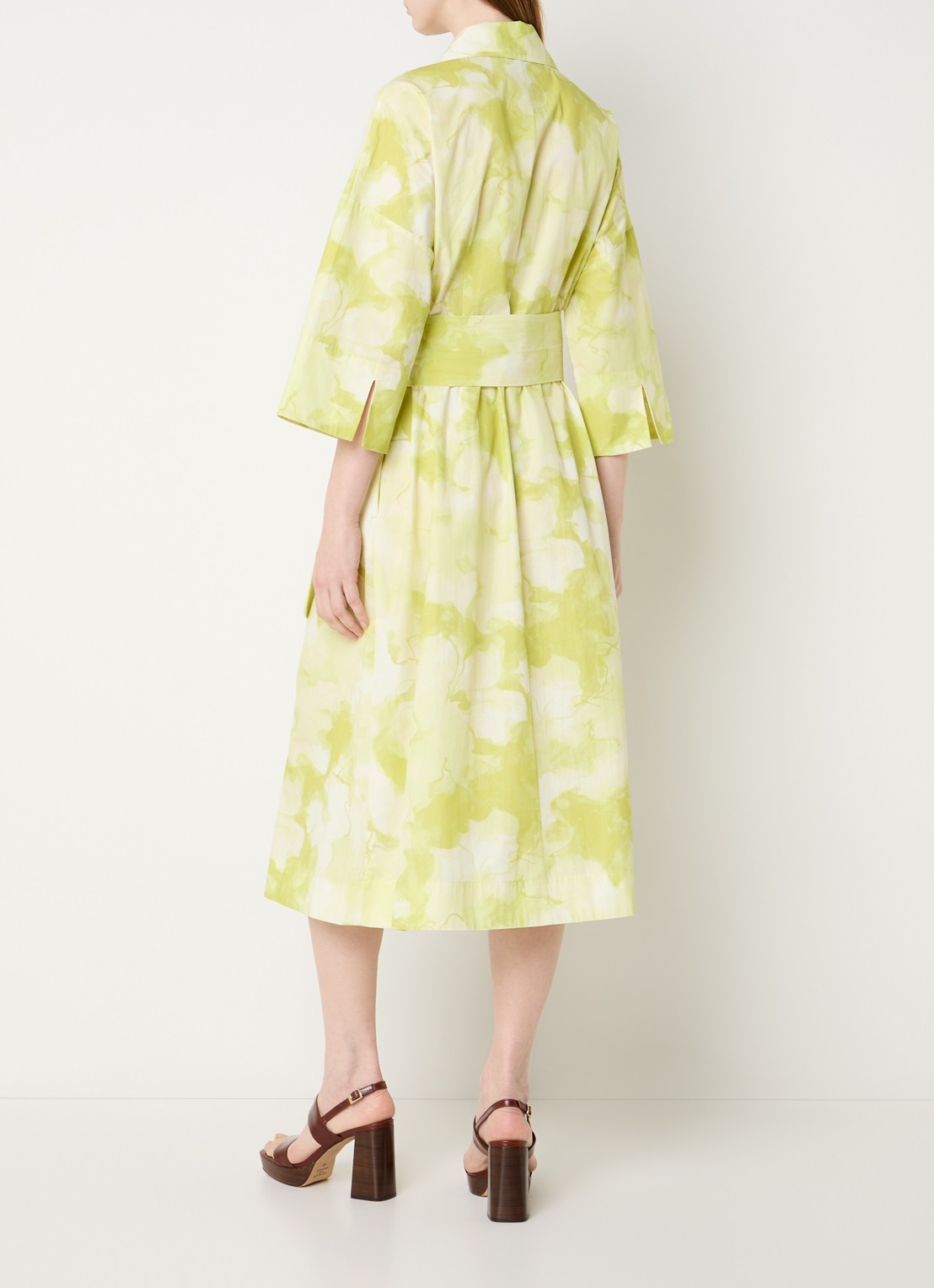 Claudia Sträter Midi A-lijn blousejurk met tie-dye dessin - achterkant 2 neongroen