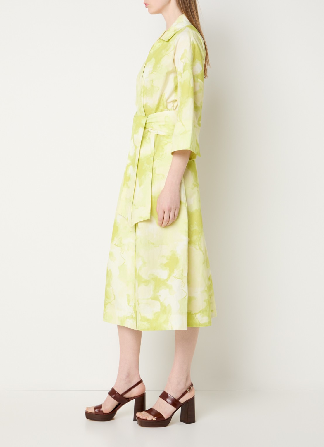 Claudia Sträter Midi A-lijn blousejurk met tie-dye dessin - voorkant 4 neongroen