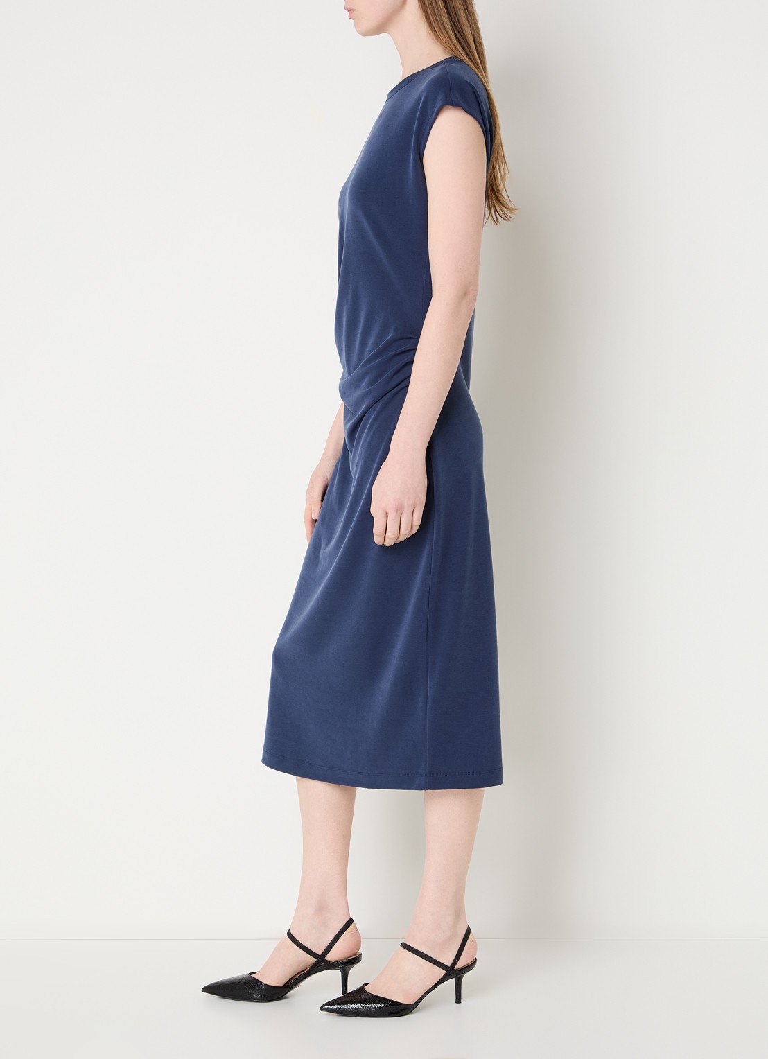 Claudia Sträter Midi asymmetrische kokerjurk met boothals - voorkant 4 royalblauw