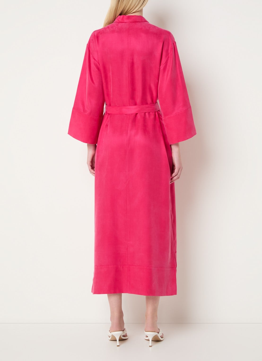 Claudia Sträter Midi blousejurk met ceintuur - achterkant 4 donkerroze