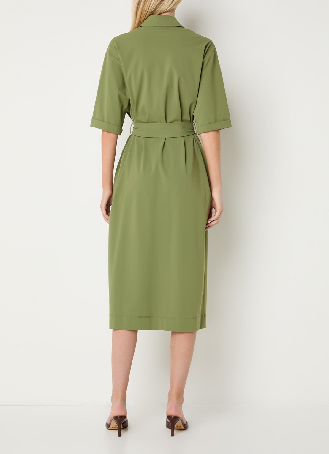 Claudia Sträter Midi blousejurk met strikceintuur - achterkant 2 groen