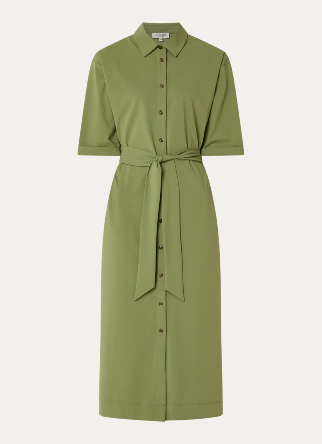Claudia Sträter Midi blousejurk met strikceintuur - voorkant 3 groen