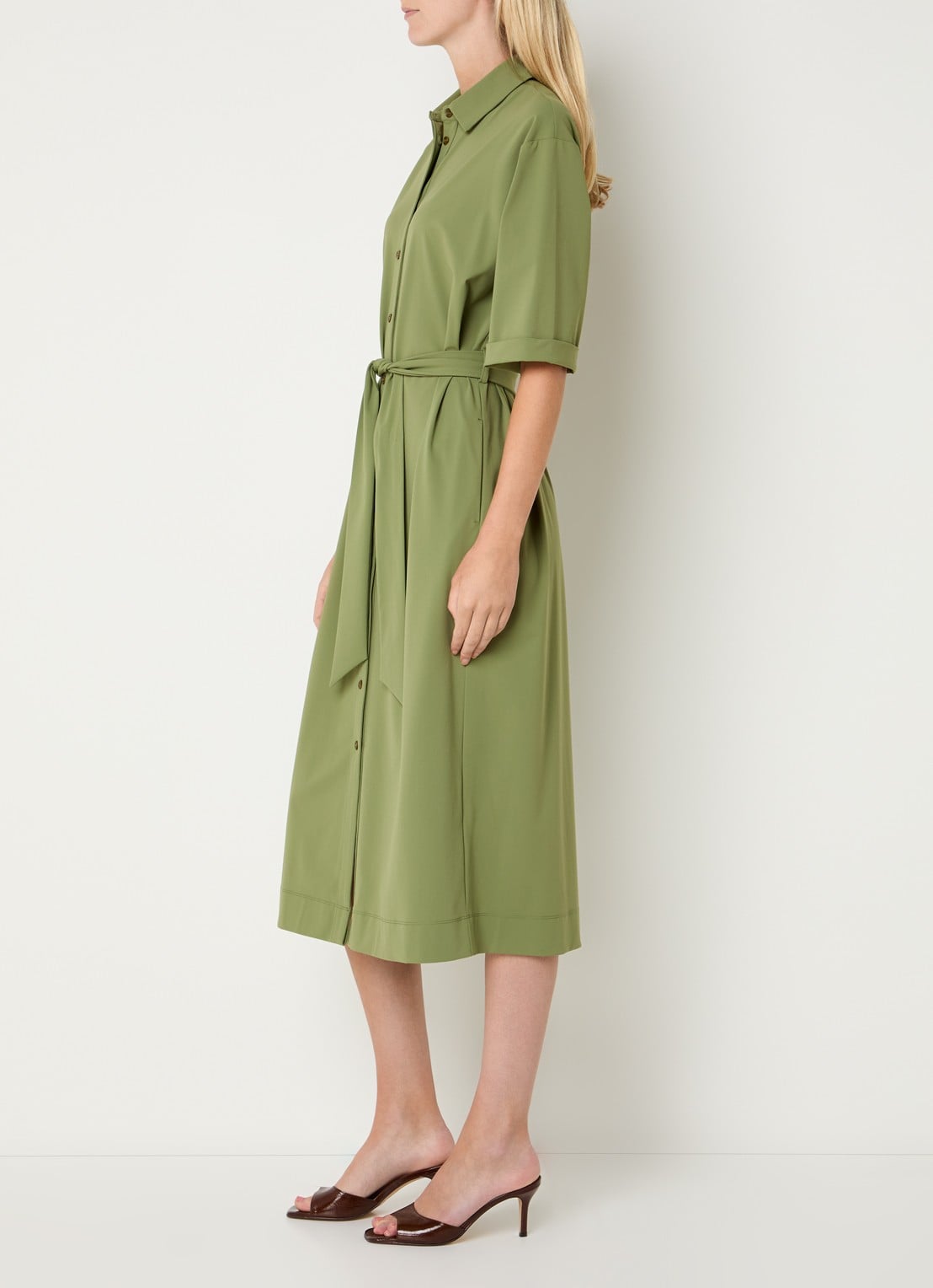 Claudia Sträter Midi blousejurk met strikceintuur - voorkant 4 groen