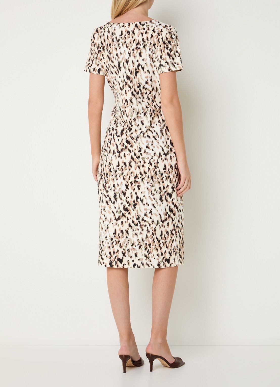 Claudia Sträter Midi jurk met print en strikceintuur - achterkant 2 creme