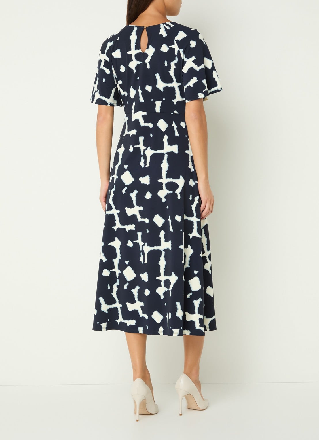 Claudia Sträter Midi jurk met print - achterkant 3 donkerblauw