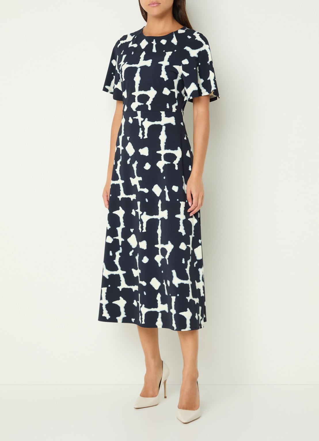 Claudia Sträter Midi jurk met print - detail 4 donkerblauw