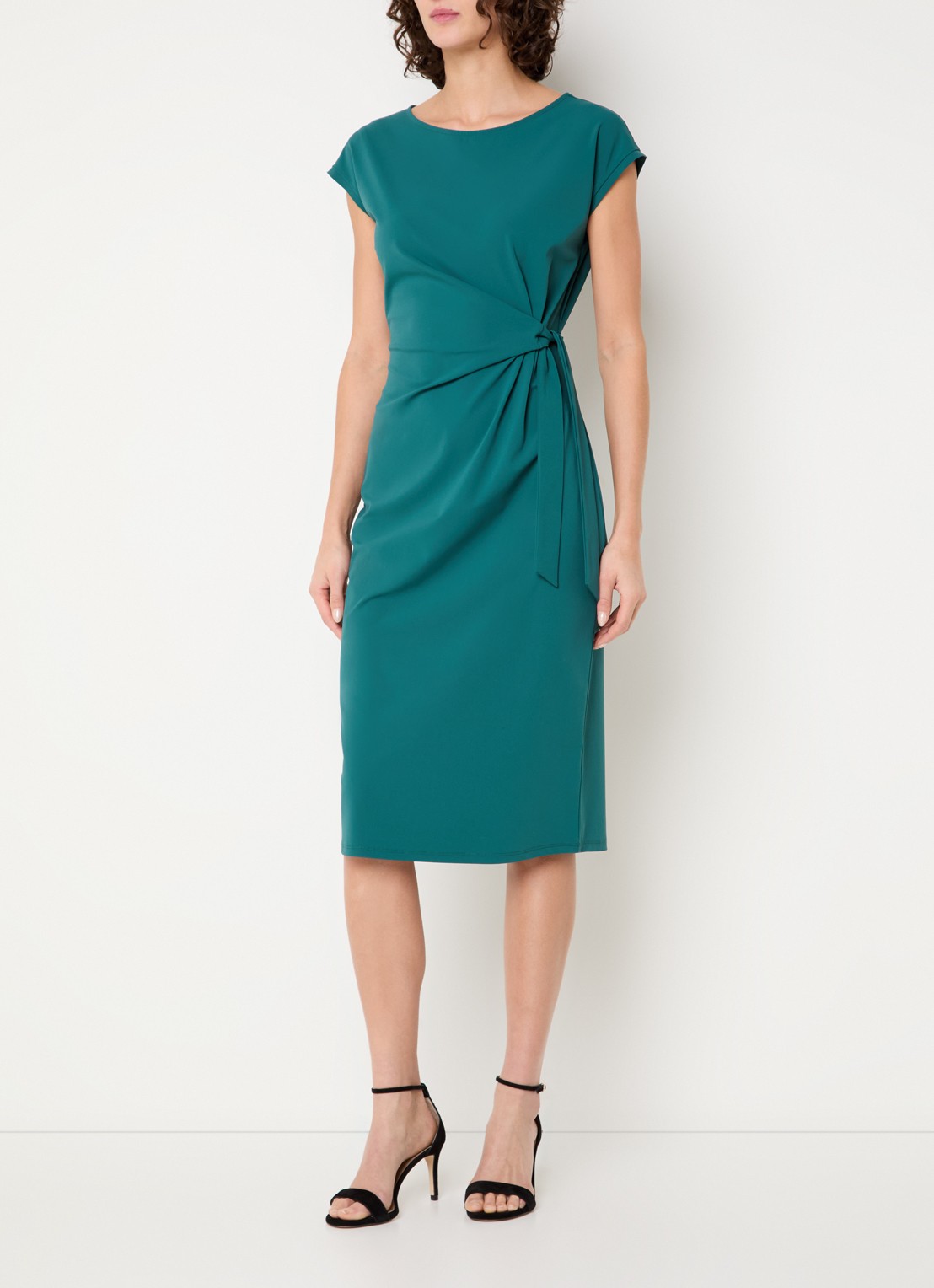 Claudia Sträter Midi jurk met strikceintuur - detail 4 zeegroen