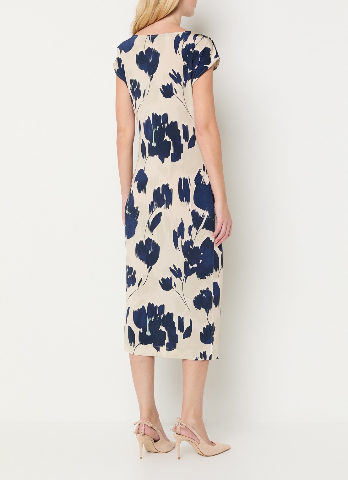 Claudia Sträter Midi jurk van jersey met bloemenprint - achterkant 4 donkerblauw