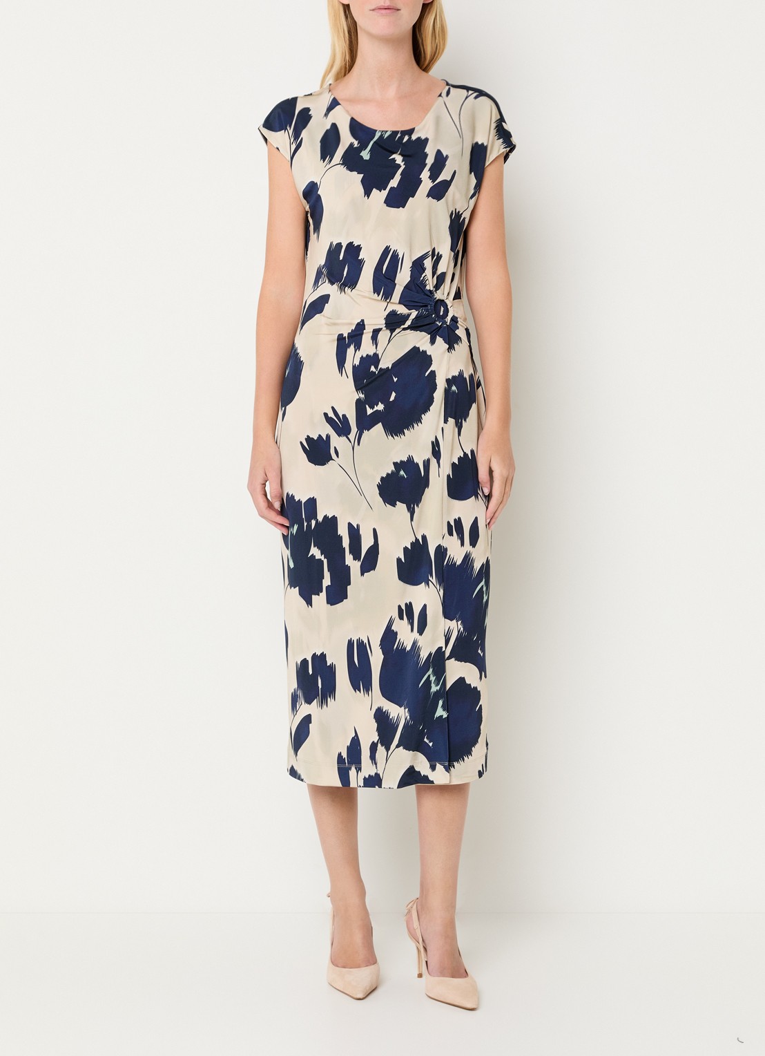 Claudia Sträter Midi jurk van jersey met bloemenprint - detail donkerblauw