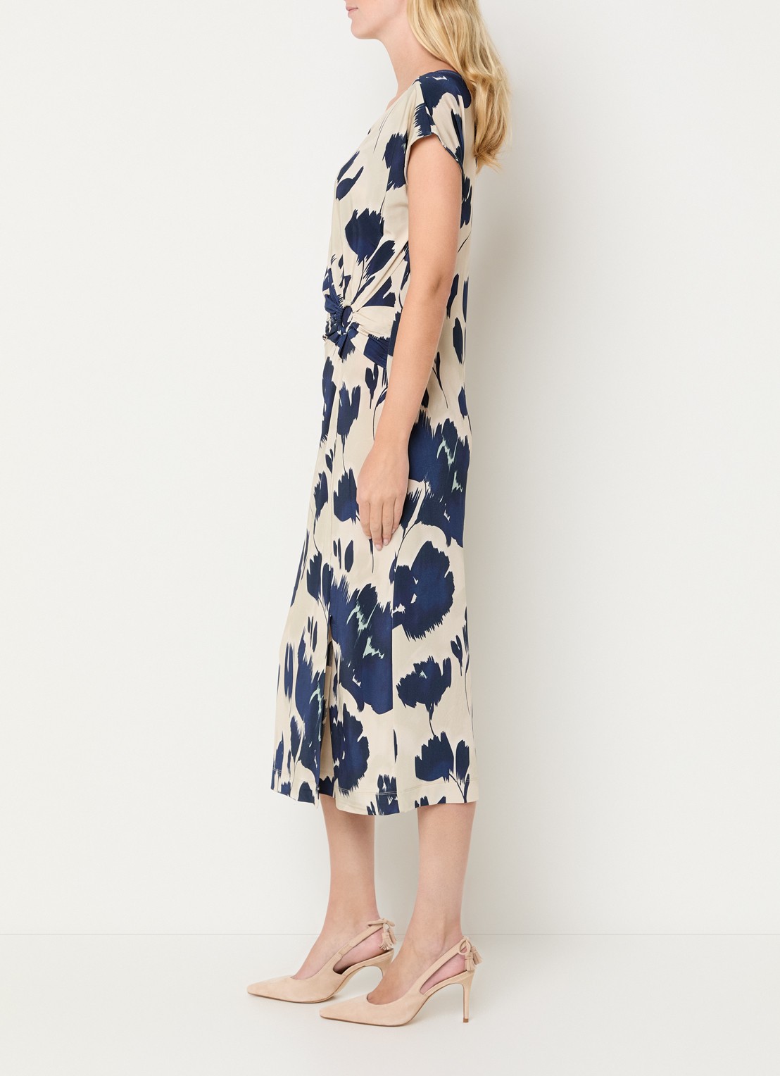 Claudia Sträter Midi jurk van jersey met bloemenprint - voorkant 3 donkerblauw