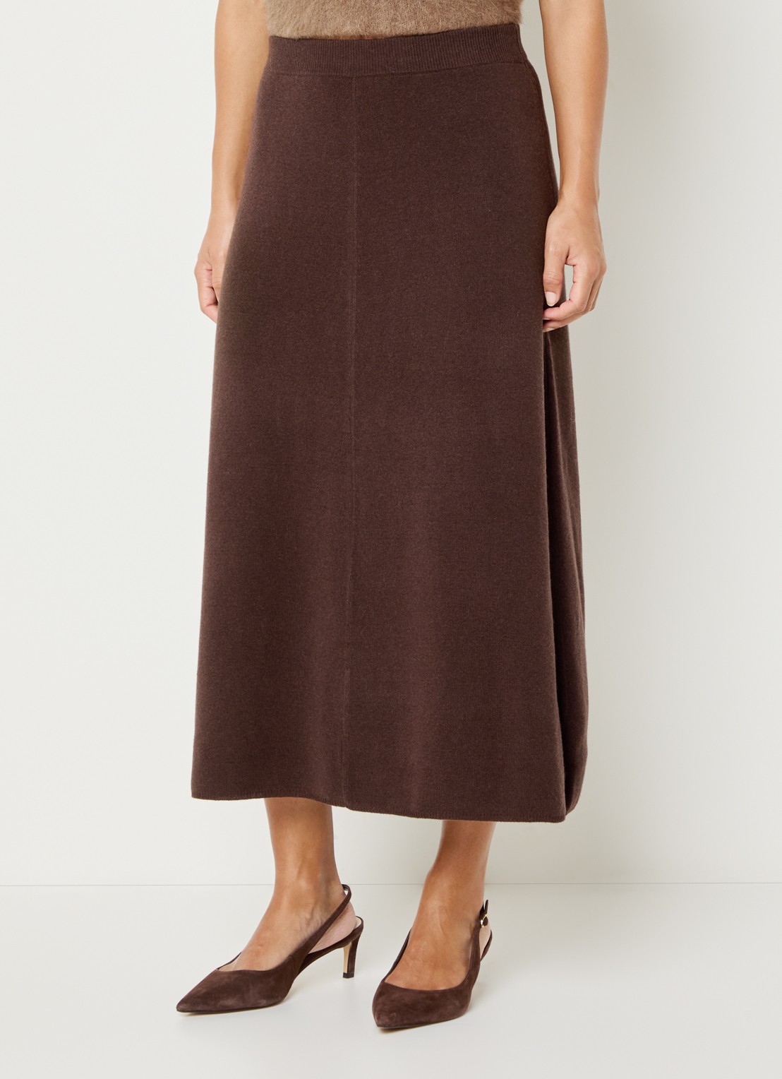 Claudia Sträter Midi rok in kasjmier wolblend - detail bruin