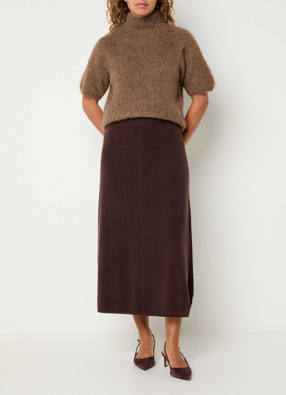 Claudia Sträter Midi rok in kasjmier wolblend - voorkant 4 bruin