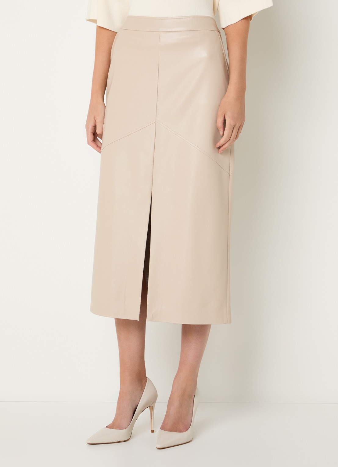 Claudia Sträter Midi rok van imitatieleer met split en steekzakken - detail 4 beige