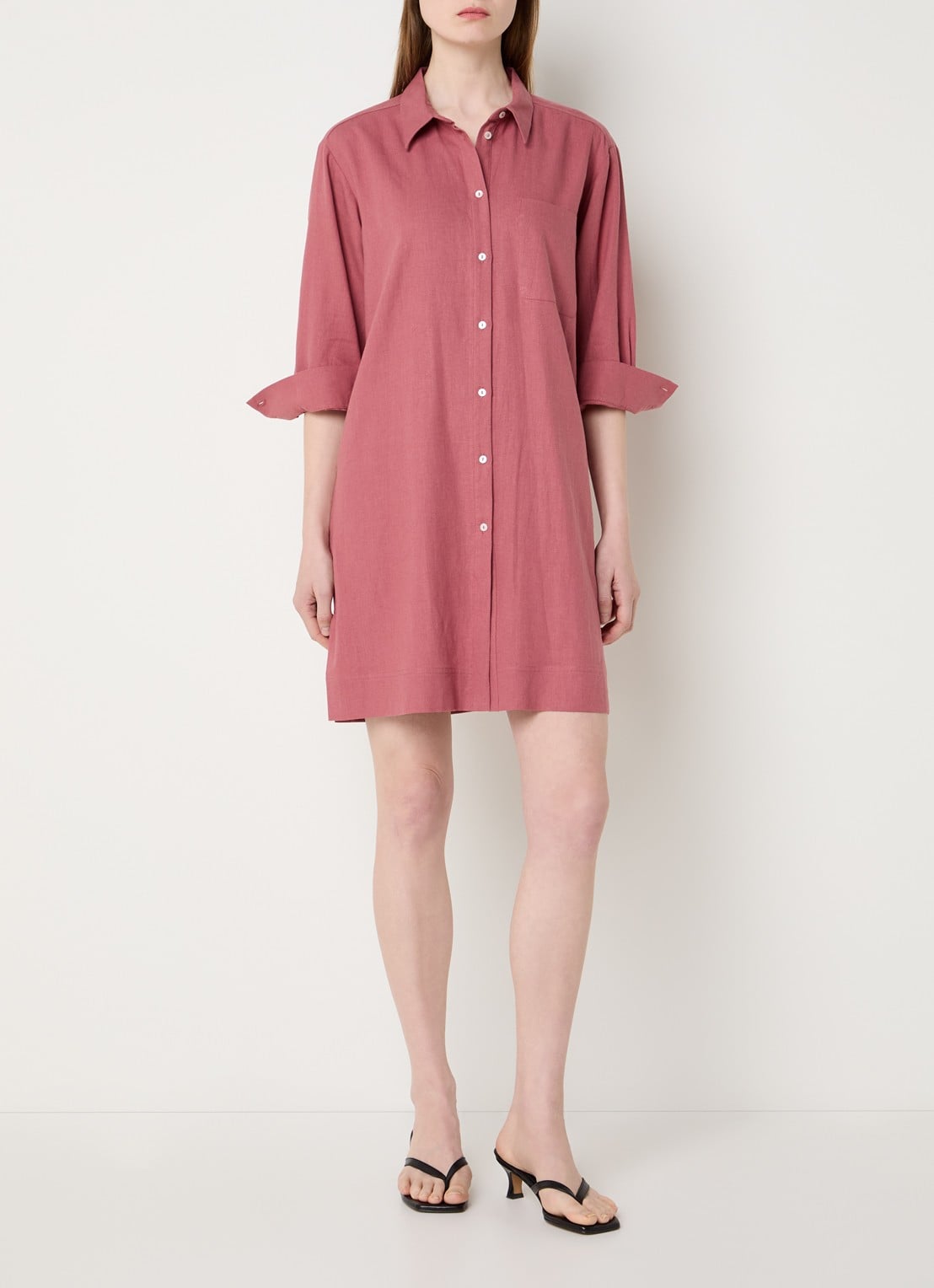 Claudia Sträter Mini blousejurk in linnenblend met borstzak - voorkant 3 oudroze
