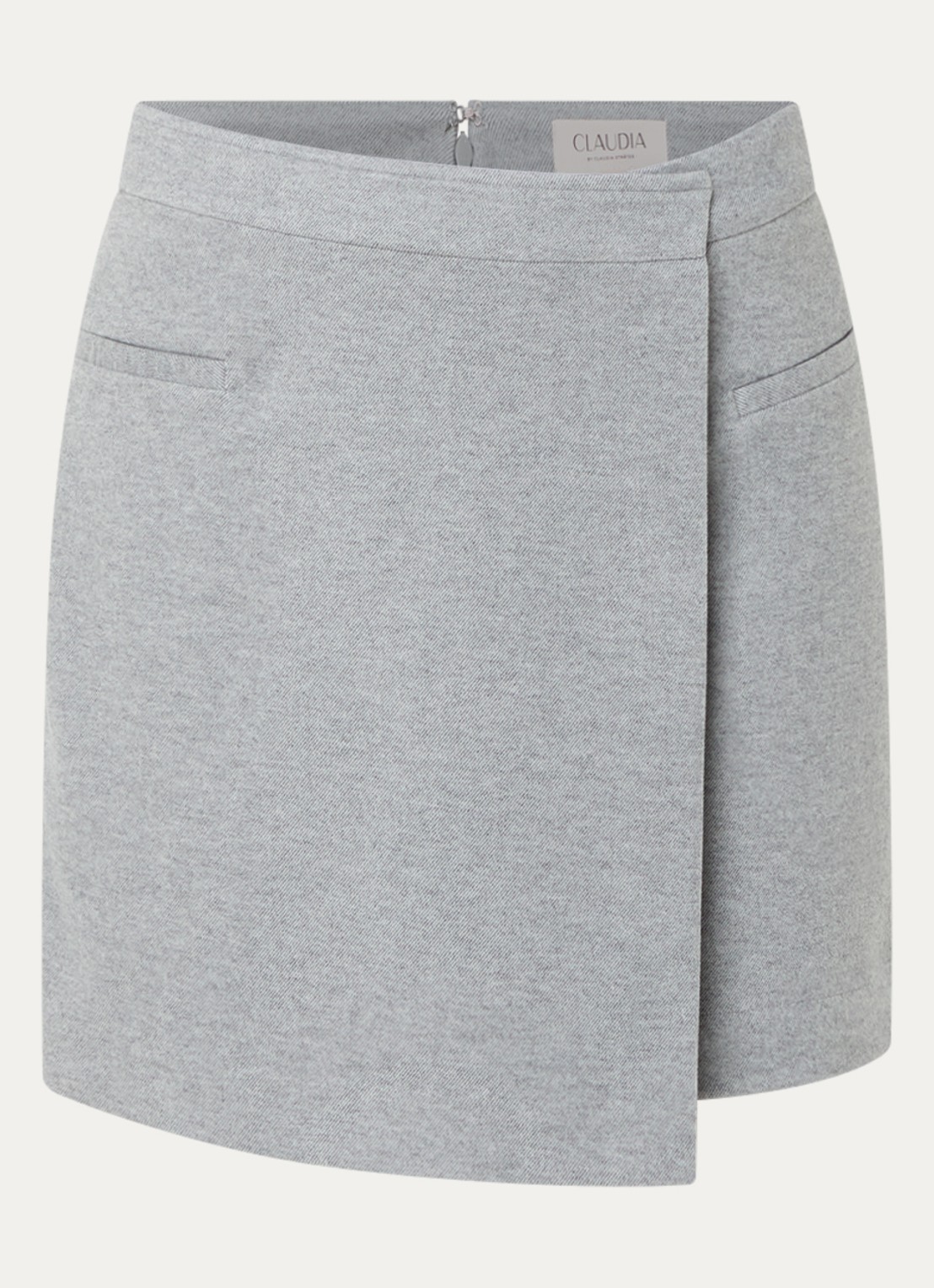 Claudia Sträter Mini rok met overslag - voorkant 3 lichtgrijs