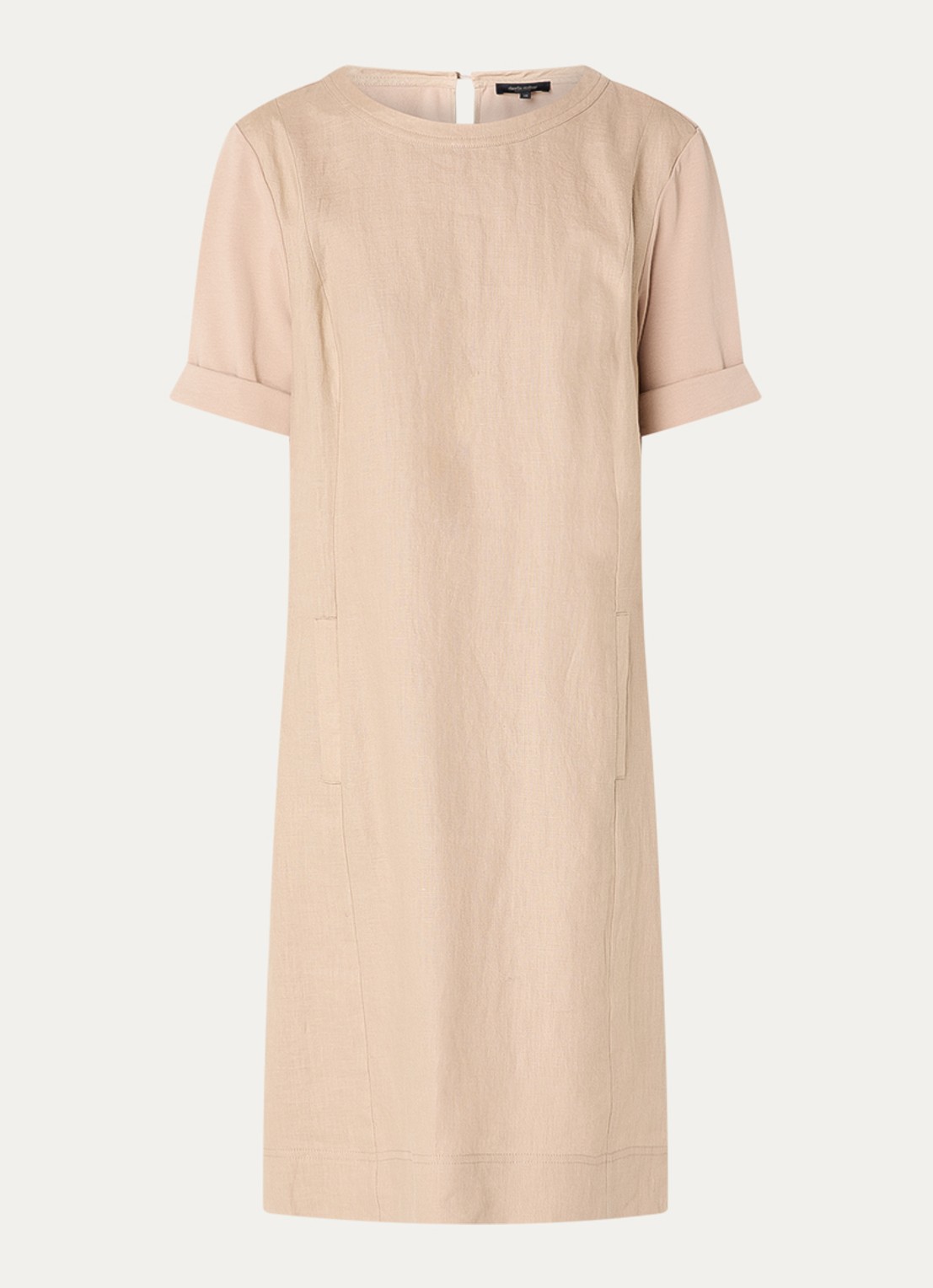 Claudia Sträter Mini T-shirt jurk van linnen met steekzakken - voorkant 2 beige