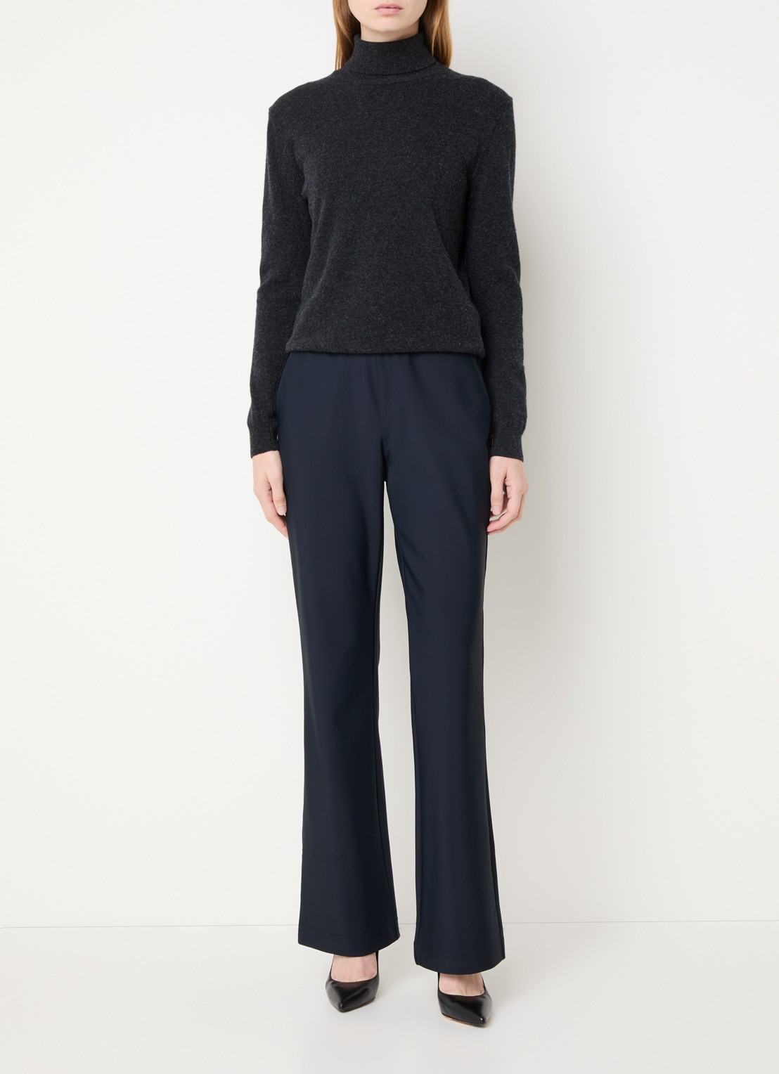 Claudia Sträter Noos high waist flared fit pantalon met steekzakken - voorkant 2 donkerblauw