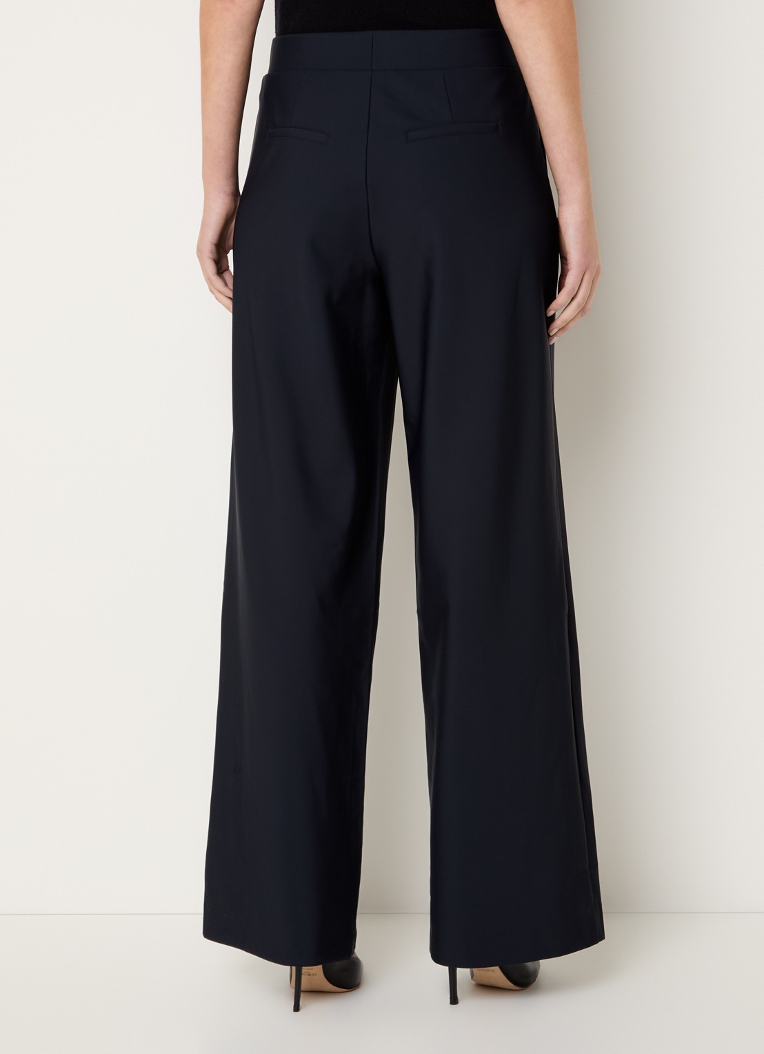 Claudia Sträter Noos high waist wide fit pantalon met steekzakken - achterkant donkerblauw