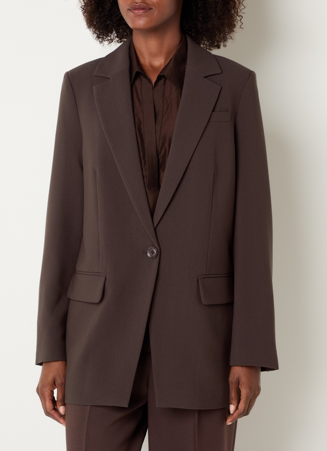 Claudia Sträter Oversized blazer met borstzak - detail donkerbruin