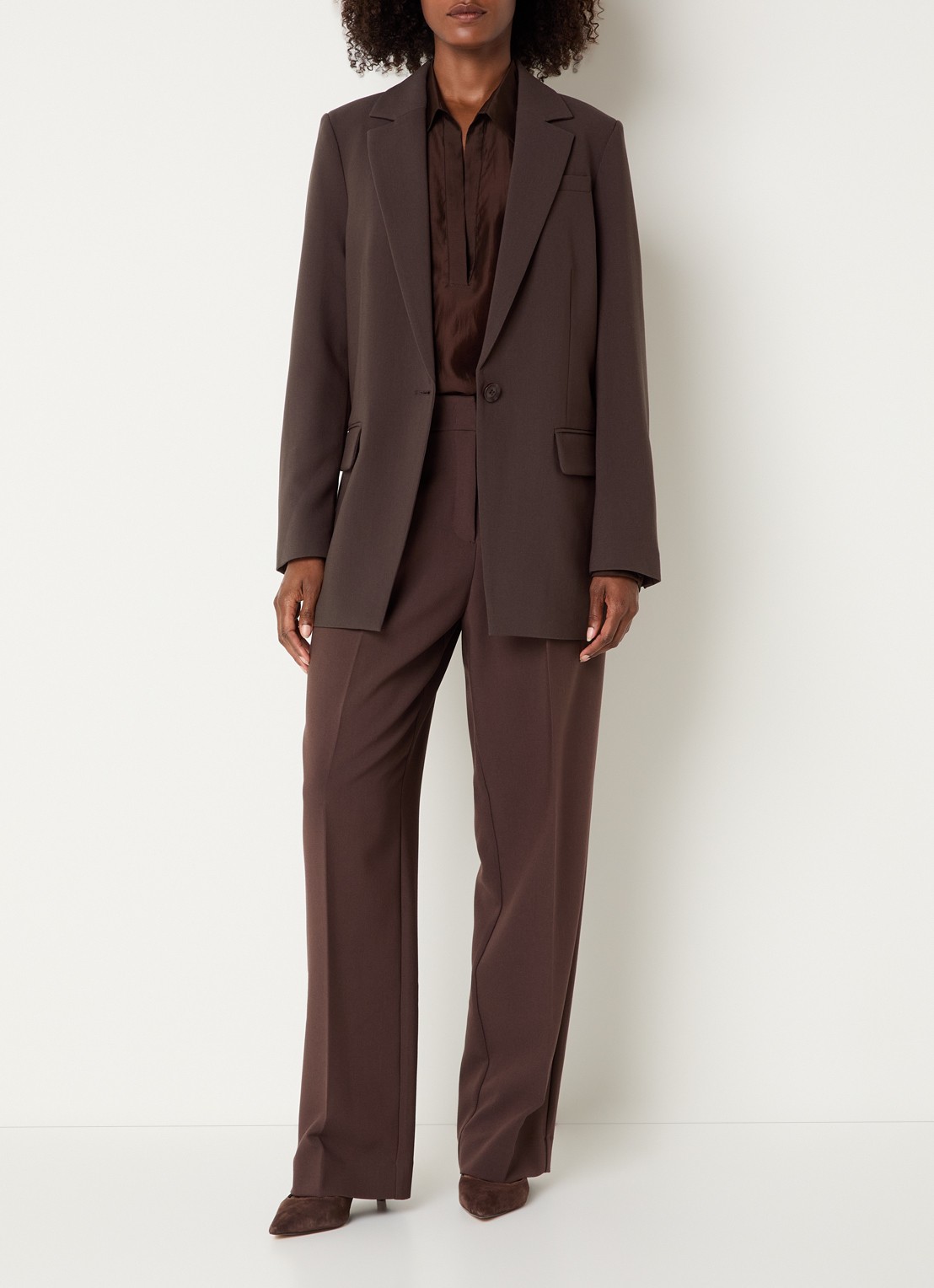 Claudia Sträter Oversized blazer met borstzak - voorkant 4 donkerbruin