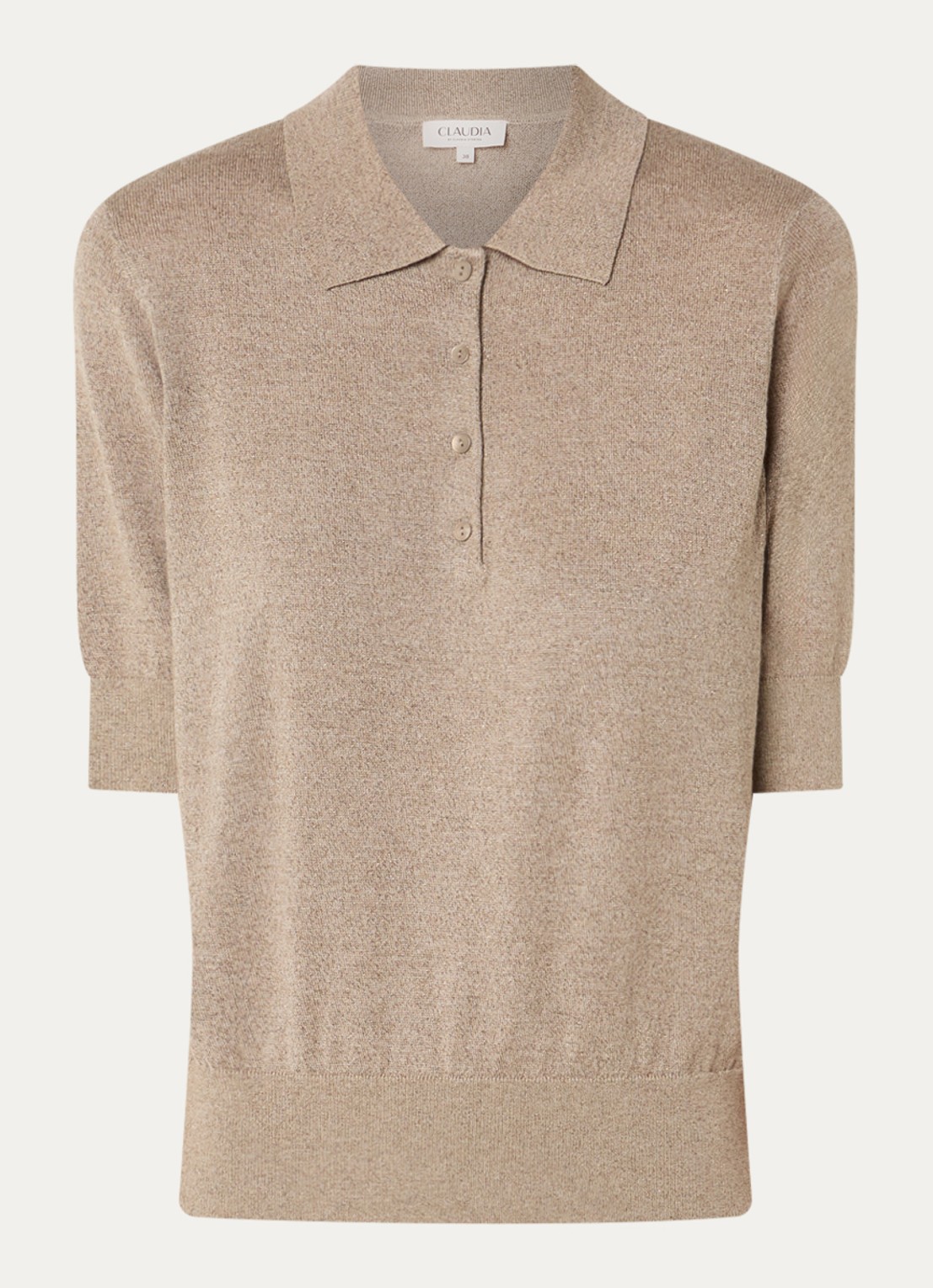 Claudia Sträter Pullover in wolblend met lurex en polokraag - voorkant donkerbeige