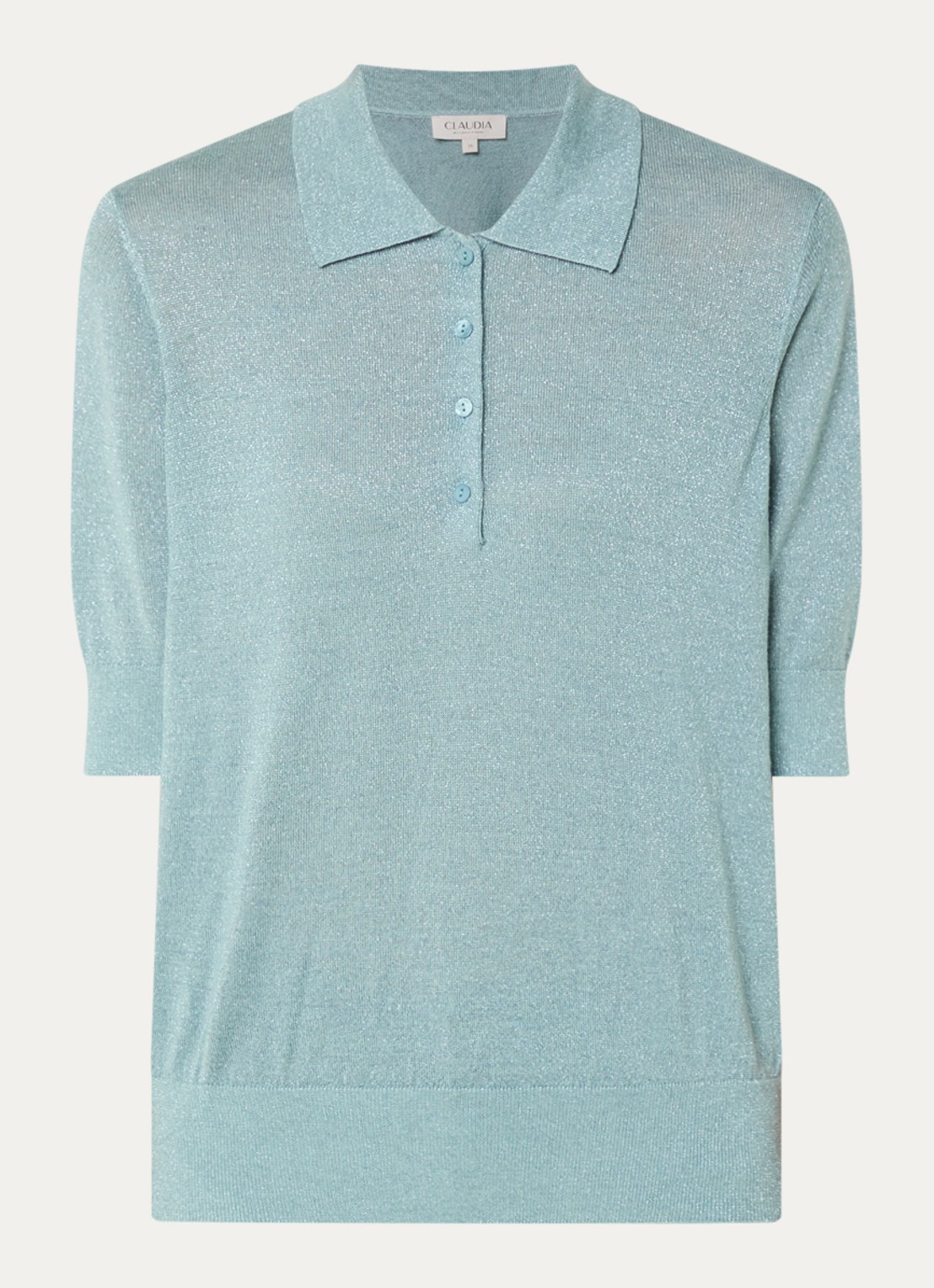Claudia Sträter Pullover in wolblend met lurex en polokraag - voorkant 2 lindegroen