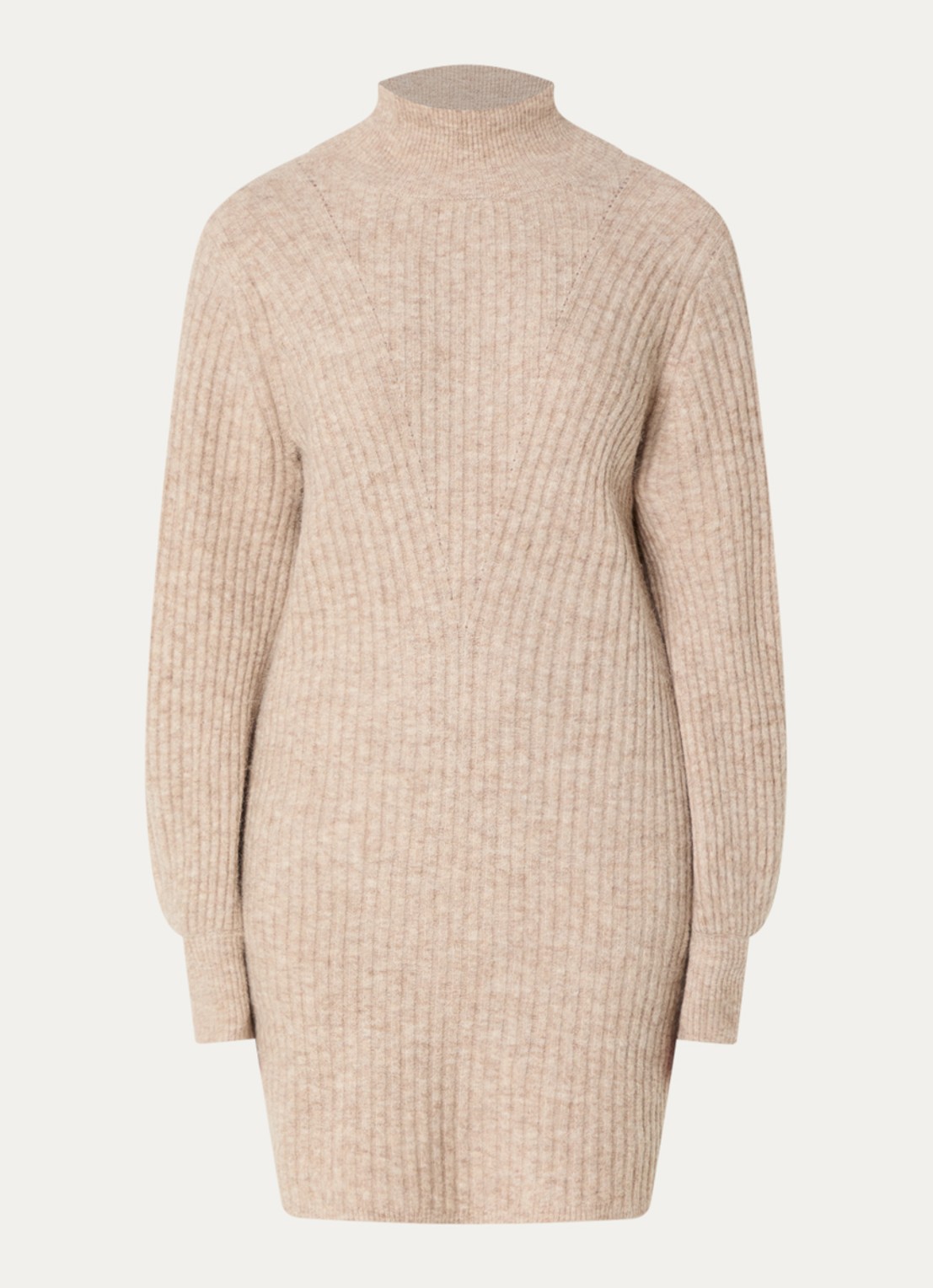 Claudia Sträter Ribgebreide mini jurk in alpaca wolblend - voorkant 2 beige