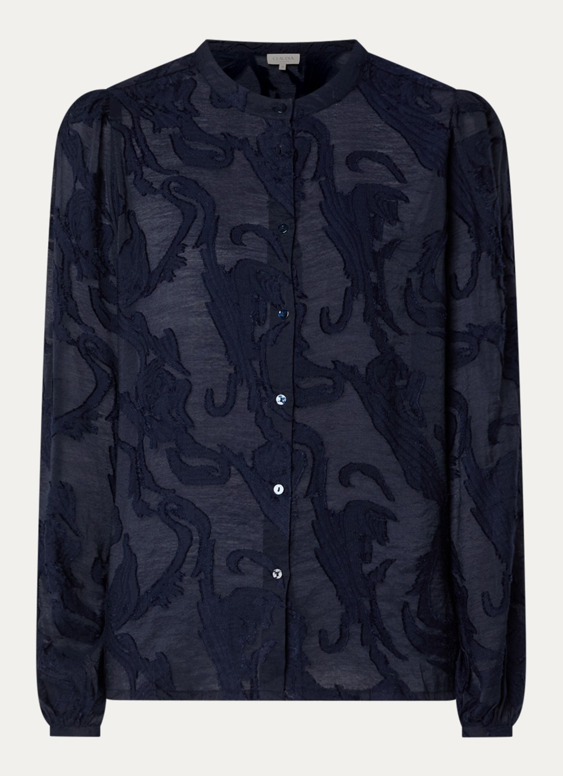 Claudia Sträter Semi-transparante blouse met opstaande kraag - voorkant 3 donkerblauw
