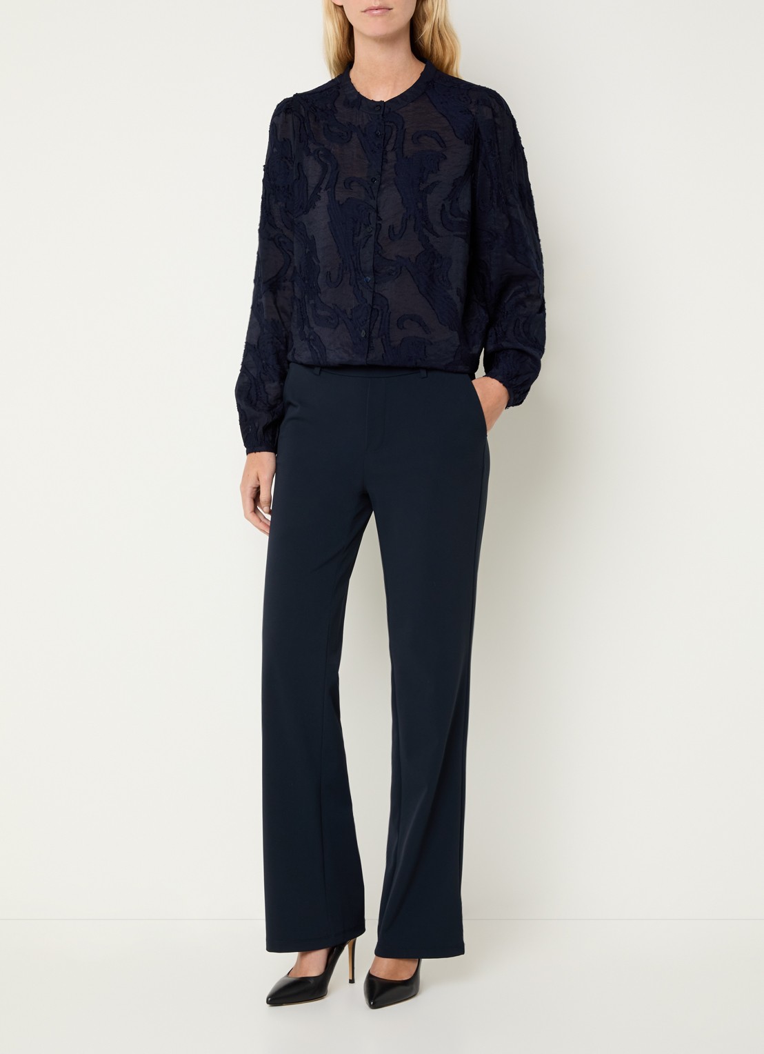 Claudia Sträter Semi-transparante blouse met opstaande kraag - voorkant 4 donkerblauw
