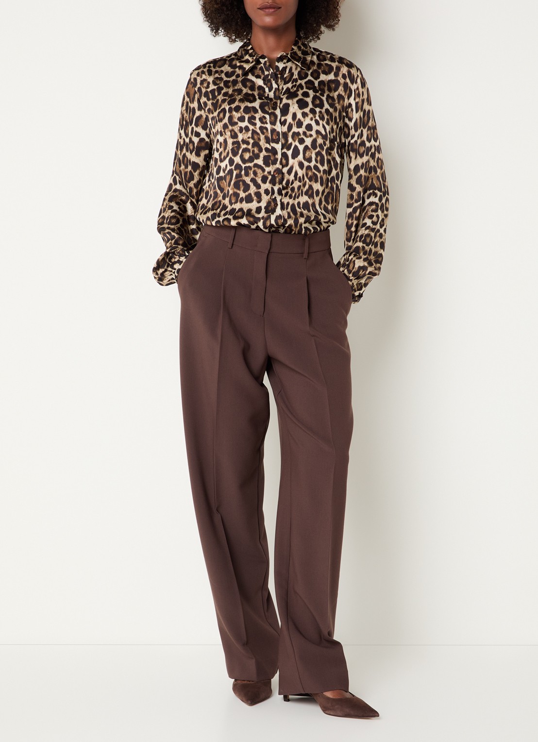 Claudia Sträter Semi-transparante blouse met panterprint - voorkant 4 camel