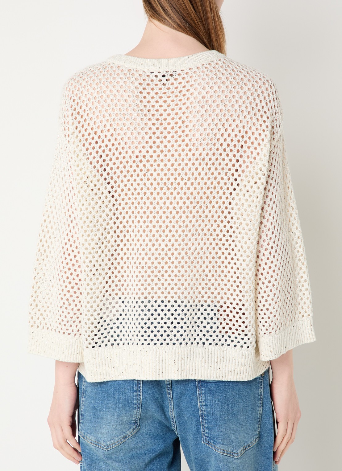 Claudia Sträter Semi-transparante pullover met pailletten - achterkant 3 ivoor