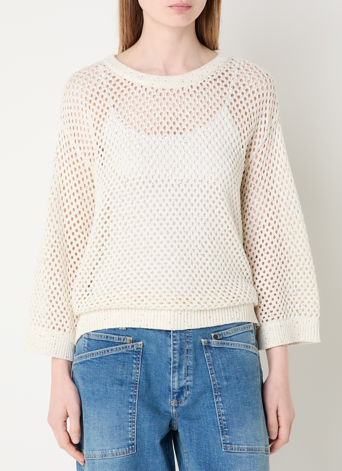 Claudia Sträter Semi-transparante pullover met pailletten - detail 4 ivoor
