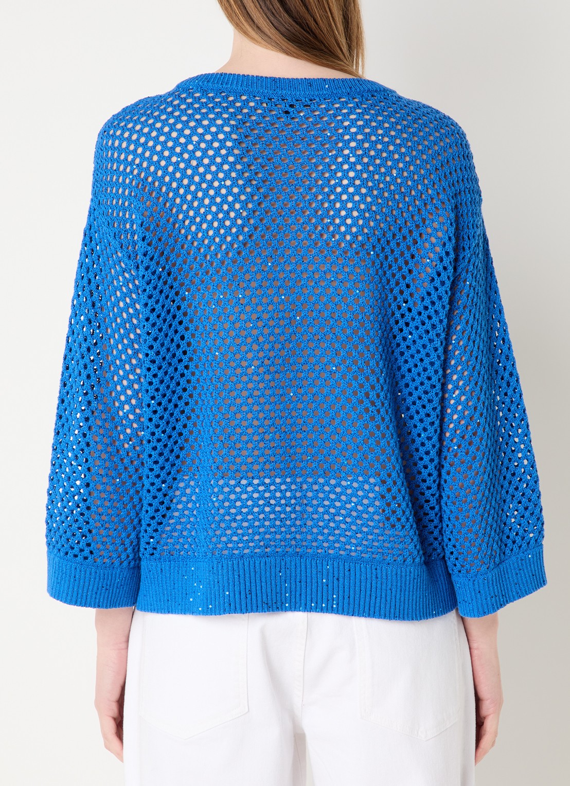 Claudia Sträter Semi-transparante pullover met pailletten - achterkant kobaltblauw