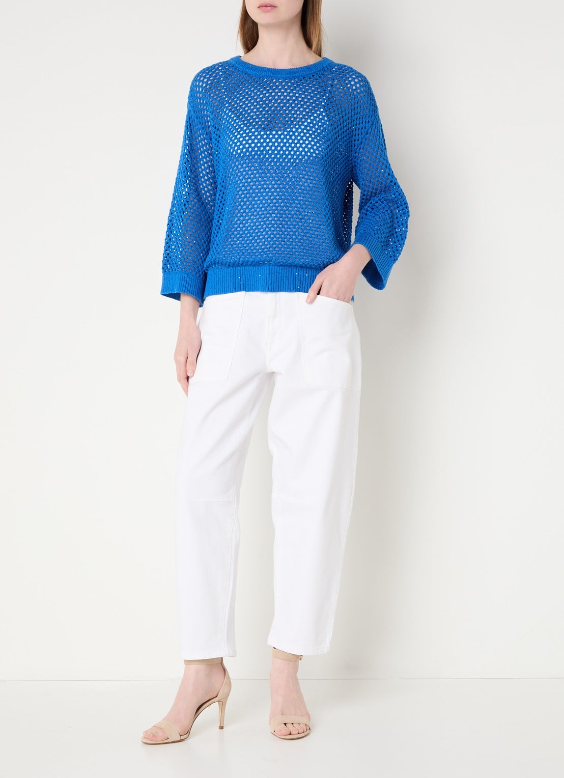Claudia Sträter Semi-transparante pullover met pailletten - voorkant 3 kobaltblauw