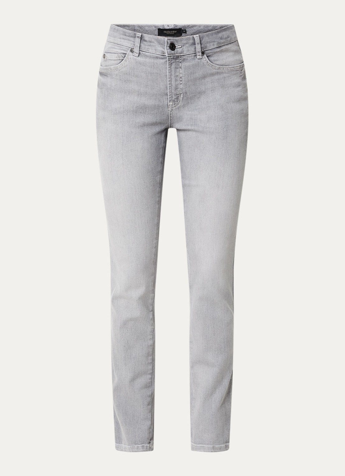 Claudia Sträter Sue mid waist slim fit jeans met gekleurde wassing - voorkant 4 lichtgrijs