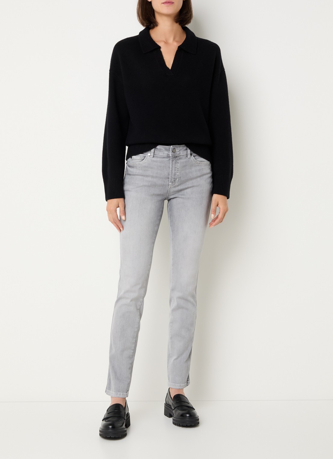Claudia Sträter Sue mid waist slim fit jeans met gekleurde wassing - voorkant 5 lichtgrijs