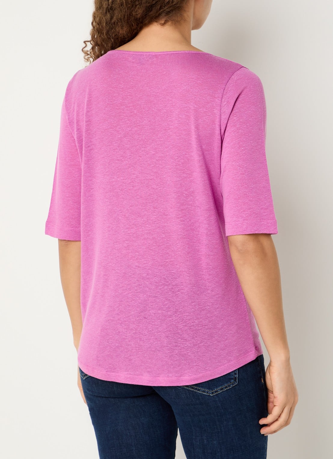 Claudia Sträter T-shirt in linnenblend met V-hals - achterkant roze