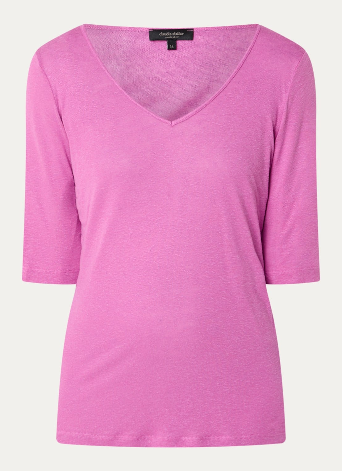 Claudia Sträter T-shirt in linnenblend met V-hals - voorkant 3 roze