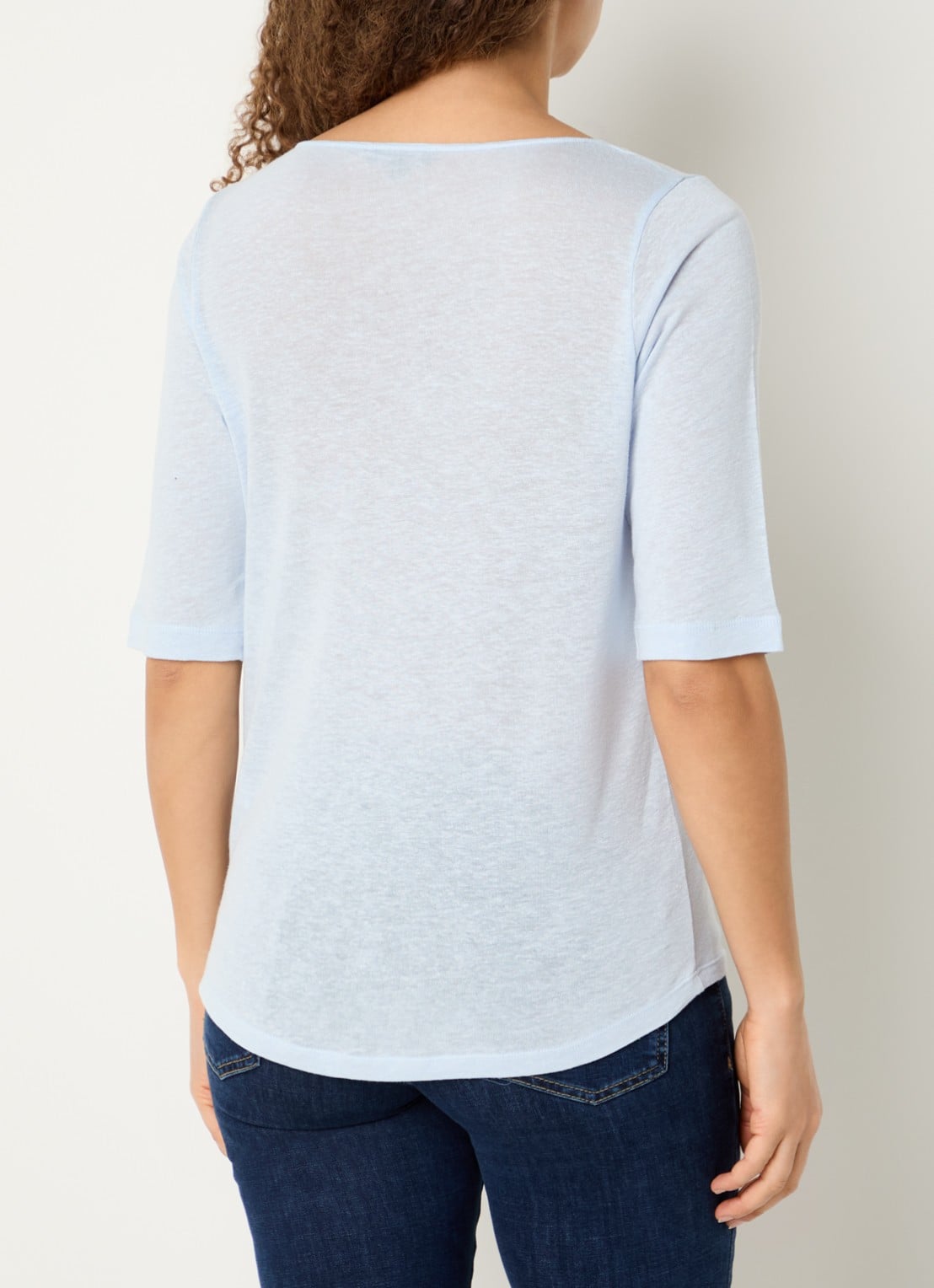 Claudia Sträter T-shirt in linnenblend met V-hals - achterkant 4 lichtblauw