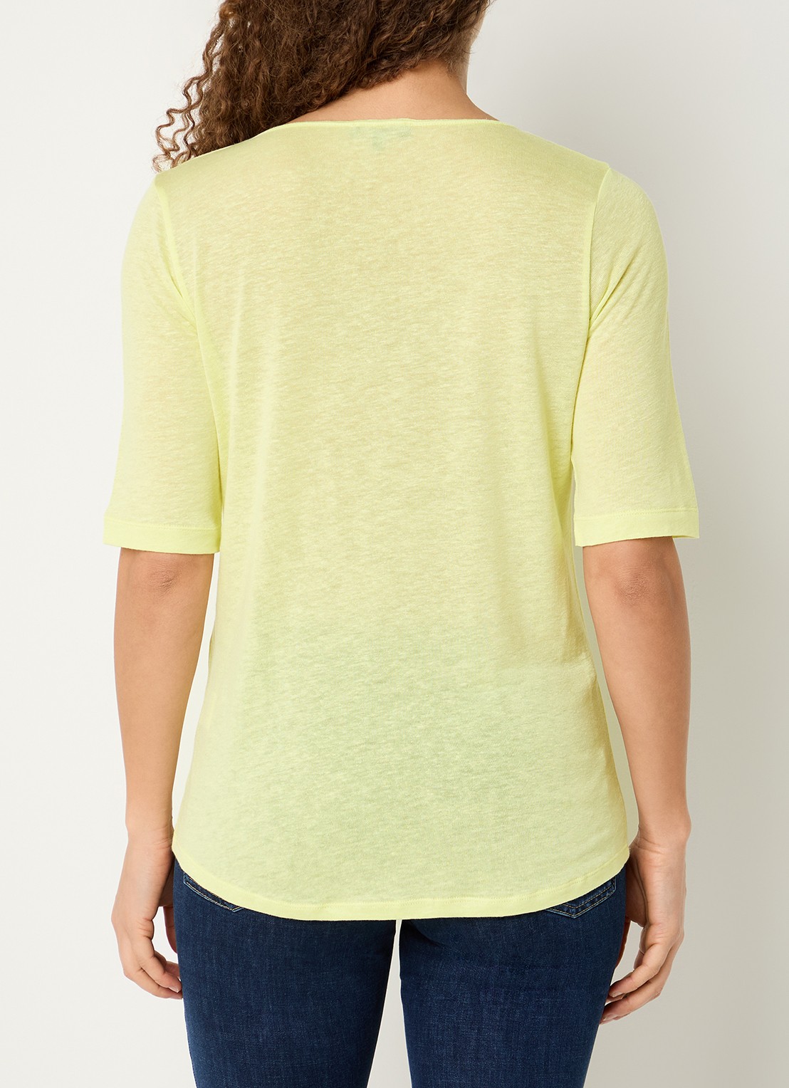 Claudia Sträter T-shirt in linnenblend met V-hals - achterkant 4 neongroen
