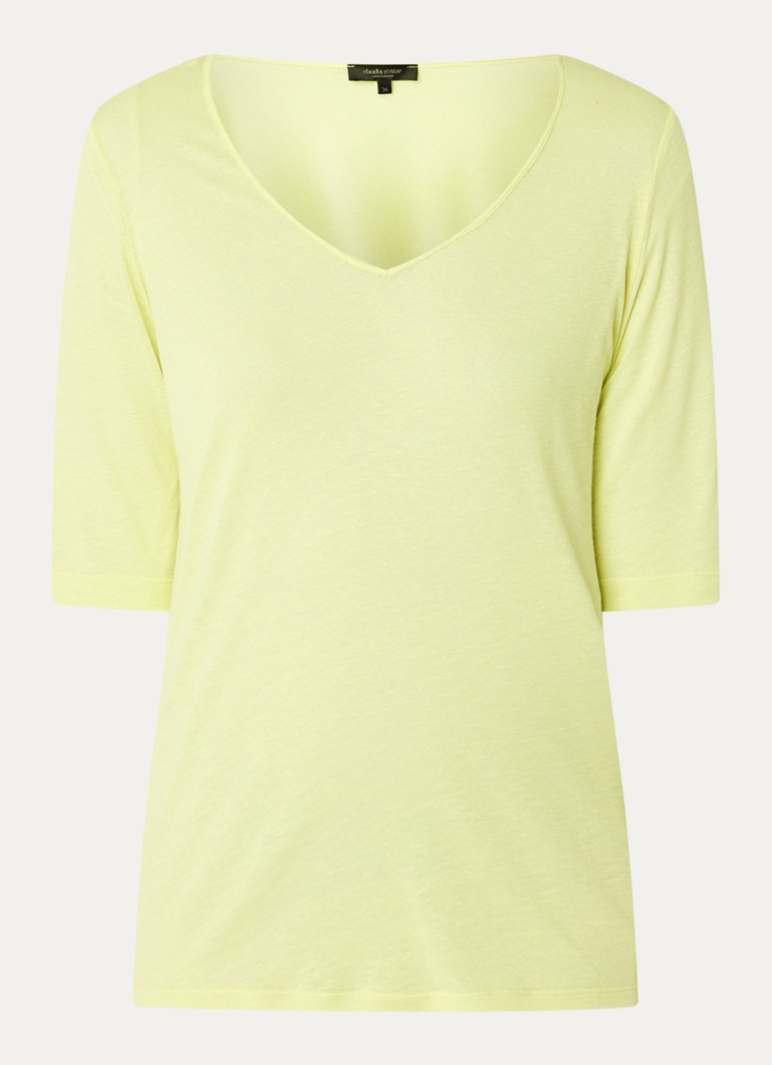 Claudia Sträter T-shirt in linnenblend met V-hals - voorkant 2 neongroen