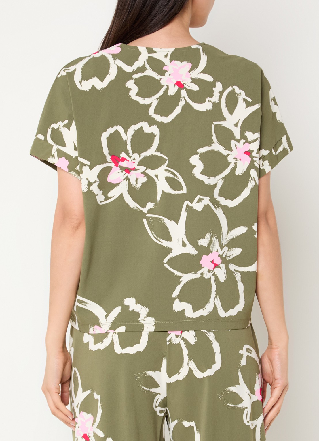Claudia Sträter T-shirt met bloemenprint en V-hals - achterkant donkergroen